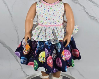 RESERVED FOR ROBBIN- Polka Dots & Balloons Birthday Ruffle Dress For 18 Inch Doll