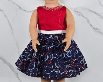 Red, White & Blue Patriotic Streamers Dress For 18 Inch Doll