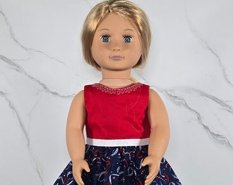 Red, White & Blue Patriotic Streamers Dress For 18 Inch Doll