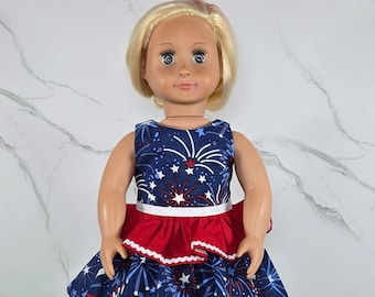 Patriotic Fireworks & Ruffles Dress For 18 Inch Doll