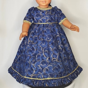Blue & Gold Fancy Dress Civil War Era 1860s Outfit For 18 Inch Doll