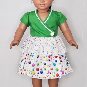 Green, Rainbow Polka Dots & Bubbles Wrap Dress For 18 Inch Doll