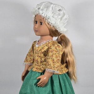Tan Leaf Top & Caribbean Green Stripe Skirt Colonial 1700s Outfit For 18 Inch Doll