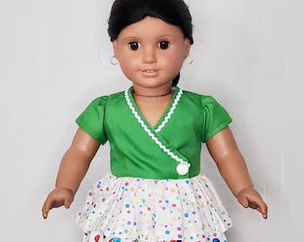 Green, Rainbow Polka Dots & Bubbles Wrap Dress For 18 Inch Doll