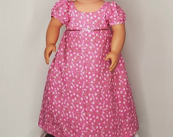 Bright Pink Floral Dress Regency Empire Early 1800s Outfit For 18 Inch Doll