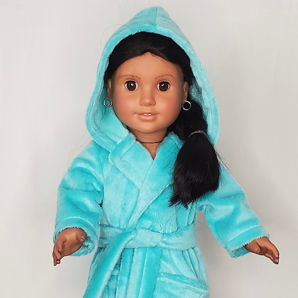 Bright Teal Robe With Hood For 18 Inch Doll