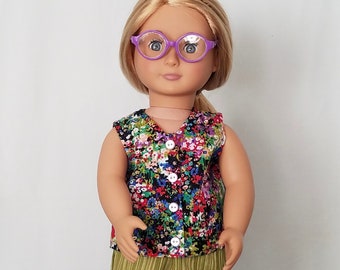 Multi-Colored Floral Top and Green Stripe Shorts For 18 Inch Doll