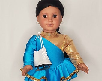 Blue & Gold Ice Skating Dress For 18 Inch Doll