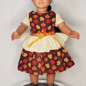 18 Inch Doll Red, Orange & Yellow Fall Leaves Dress With Barrette