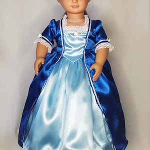Blue, White & Silver Fancy Dress Colonial Rococo 1700s Outfit For 18 Inch Doll