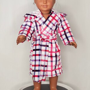 Pink, Purple & White Plaid Robe With Hood For 18 Inch Doll