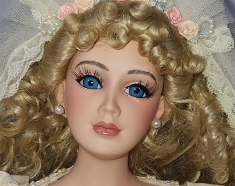 Extra Large Porcelain Doll, Genuine Fine Porcelain Bride Doll, Heirloom Doll, Collectible Doll, Original Box