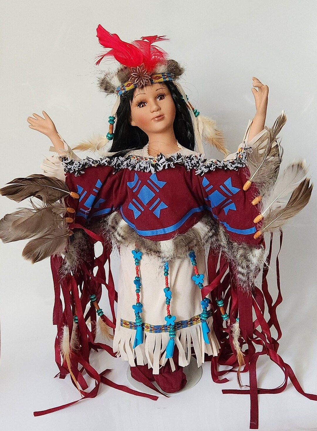 Fine Porcelain Doll Native American Doll, Heirloom Doll, Collectible