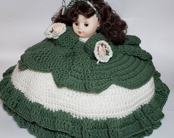 Bed Pillow Doll Handmade Crochet Dress, Vintage Doll Sleepy Eyes Doll