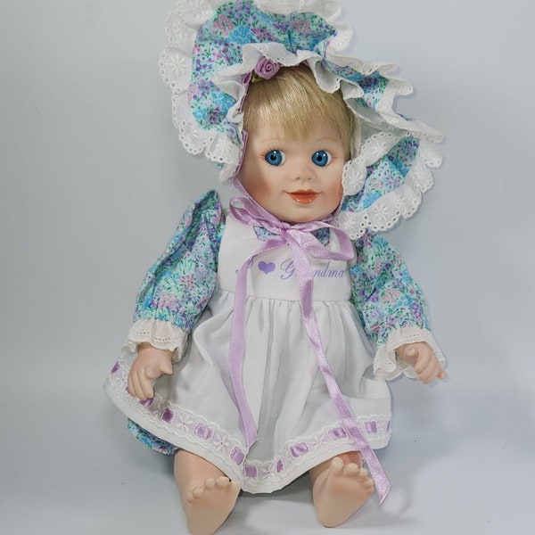 Fine Porcelain Baby Doll, Fine Bisque Doll By Holly Hunt 1991, "I LOVE GRANDMA"  Knowles Baby Porcelain Doll, Vintage Doll, Collectible Doll