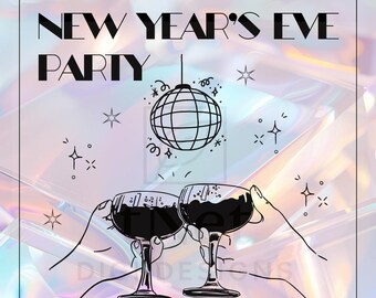 Invitación editable retro para Nochevieja / Nochevieja con temática de bola de discoteca / Cóctel (Descarga digital)