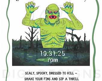 Invitación para fiesta de Halloween del Monstruo del Pantano / Descarga digital instantánea