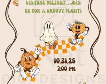 Invitación para fiesta de Halloween con calabazas divertidas / Descarga digital instantánea