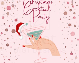 Invitación editable para cóctel navideño: festiva, divertida y fácil de personalizar (descarga digital)