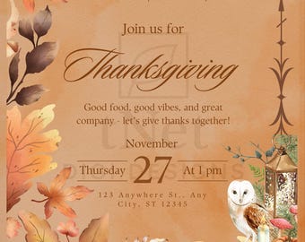 Invitación elegante de Acción de Gracias / Descarga digital instantánea