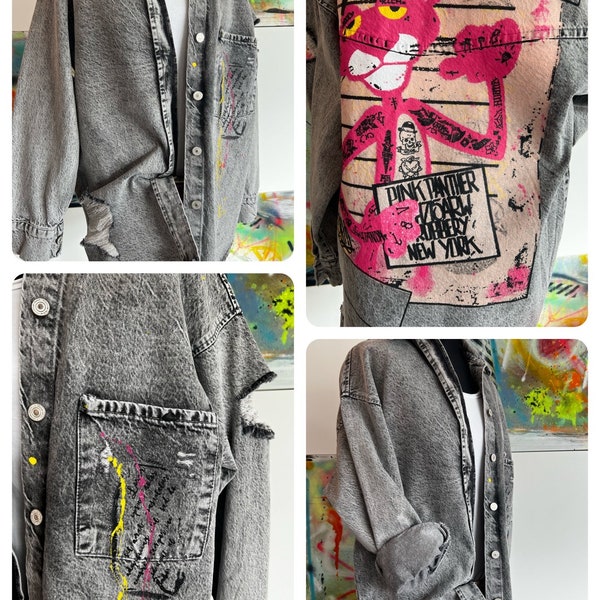 Jeansjacke//Must have//Graffiti//grün//Pink//Muster//Größe 36/38