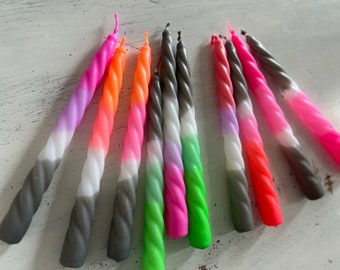 Paket Handgetunkte bunte Neon Dip Dye Kerzen Stabkerzen Farbverläufe, Geschenkidee , Candels gedrehte ,