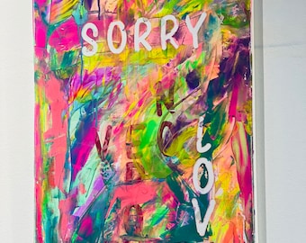 Farbspiel in Neon | Acryl auf Leinen | bunt | abstrakte Malerei | Acrylbilder | pink | Wanddekoration | 100x120 | Sorry Love | Neon | modern