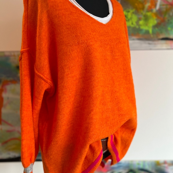 Strickpulli//Strickpullover//orange bunt//Größe 36-42//Feinstrick//Pulli//Pullover//Oversized//