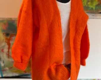 Cardigan//Strickjacke//orange //Größe 36-44//Mohair//