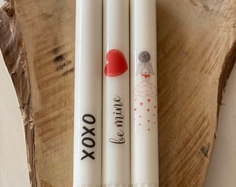 Paket Stabkerzen mit Spruch weiß, Valentinstag, Geschenkidee , Candels, Mitbringsel, Lieblingsmenschen , XOXO , be mine