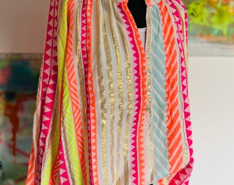 Bestickte Bluse//Boho Style//pinkrosa//neon//Spring//Sommer//Hemd mit Knopfleiste//Tunika Bluse//