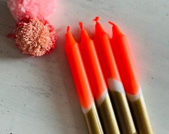 Paket Handgetunkte gold-Neon orange Dip Dye Kerzen Stabkerzen Farbverläufe, Geschenkidee , Candels , Weihnachten