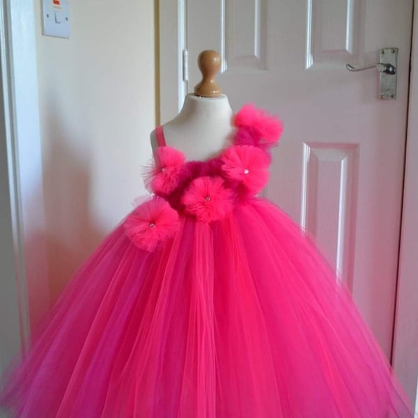 Robe tutu style rose fuchsia pour filles enfants bébé 1er anniversaire idées cadeaux déguisements fête princesse robe de bal en tulle costume tenue d'anniversaire