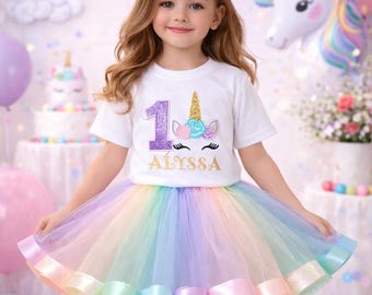 女の子用ユニコーンレインボーパーソナライズチュチュ衣装幼児用刺繍入り誕生日パーティーチュチュセット衣装ケーキスマッシュコスチュームベビーシャワー