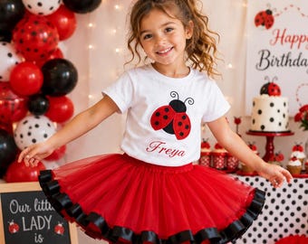 Personalized Ladybug Birthday Outfit – Red Tutu & Custom Name Shirt for Little Girls | Ladybird 1st Birthday Dress | Handmade Party