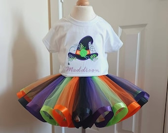 Häxhatt-tyllklädsel för flickor Halloween-tyllset för barn Presentidéer Maskeraddräkt Festkostym Personlig Halloween-outfit