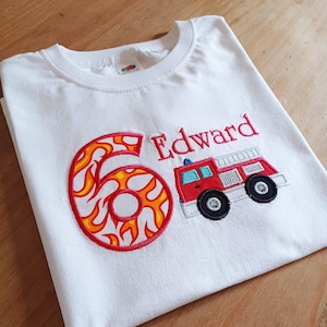 Boys Personalised Tshirt Kids Fire Engine Birthday Gift 1st Birthday Kids Birthday Boys Party T-shirt Boys Party Gift Kids Fire Truck Shirt