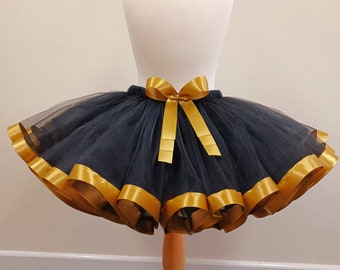 Black Tutu Skirt with Golden Trim For Girls Kids Baby 1st Birthday Gift Ideas Fancy Dress Party Princess Skirt Costume Tulle Skirt Dress Up