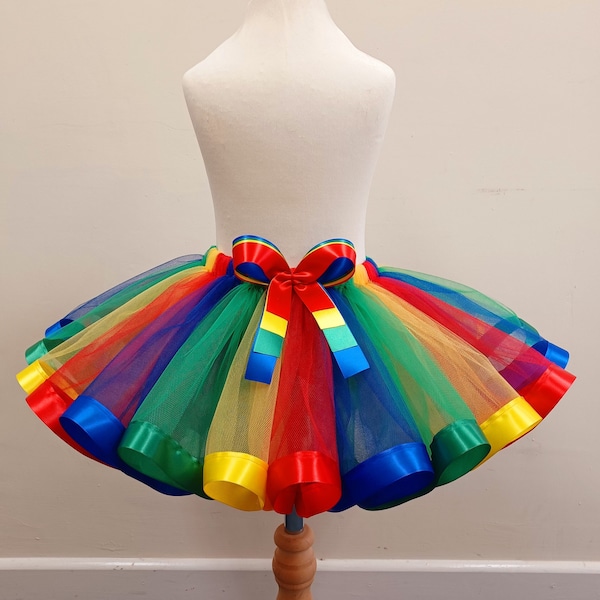 Falda de tutú de circo para niñas, niños, bebé, 1er cumpleaños, ideas de regalos, fiesta de disfraces, falda de princesa, disfraz, falda de tul rojo, amarillo, verde y azul