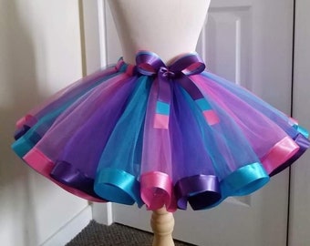 Purple, Aqua & Hot Pink Tutu Skirt for Girls Kids Baby 1st Birthday Gift Ideas Fancy Dress Party Costume Tulle Skirt Princess Skirt Dress Up