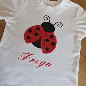 Kids Personalised Ladybird Appliqué Embroidered Birthday T‑Shirt – Custom Name & Age Party Gift By Tulle Boutique Creations