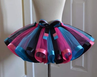 Black Hot Pink & Aqua Tutu Skirt For Girls Kids Baby 1st Birthday Gift Ideas Fancy Dress Party Princess Skirt Costume Tulle Skirt Cake Smash