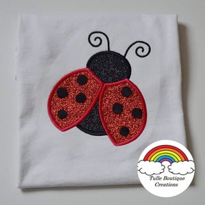 Kids Personalised Ladybird Appliqué Embroidered Birthday T‑Shirt – Custom Name & Age Party Gift By Tulle Boutique Creations