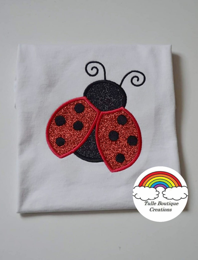 Kids Personalised Ladybird Appliqué Embroidered Birthday T‑Shirt – Custom Name & Age Party Gift By Tulle Boutique Creations