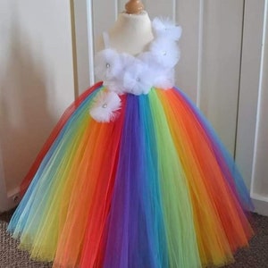Rainbow Tutu Dress Girls Birthday Gift Ideas Kids Costume Party Fancy Dress 1st Birthday Princess Prom Tulle Dress Rainbow Party Gift