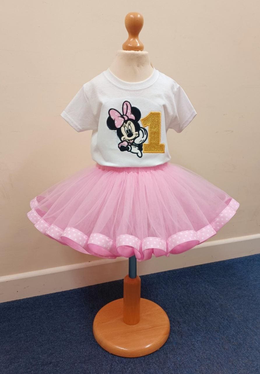 Girls Pink Gold Birthday Personalised Tutu Outfit Toddler Birthday Party Tutu Set Baby Outfit Pink Mouse Outfit Cake Smash Costume