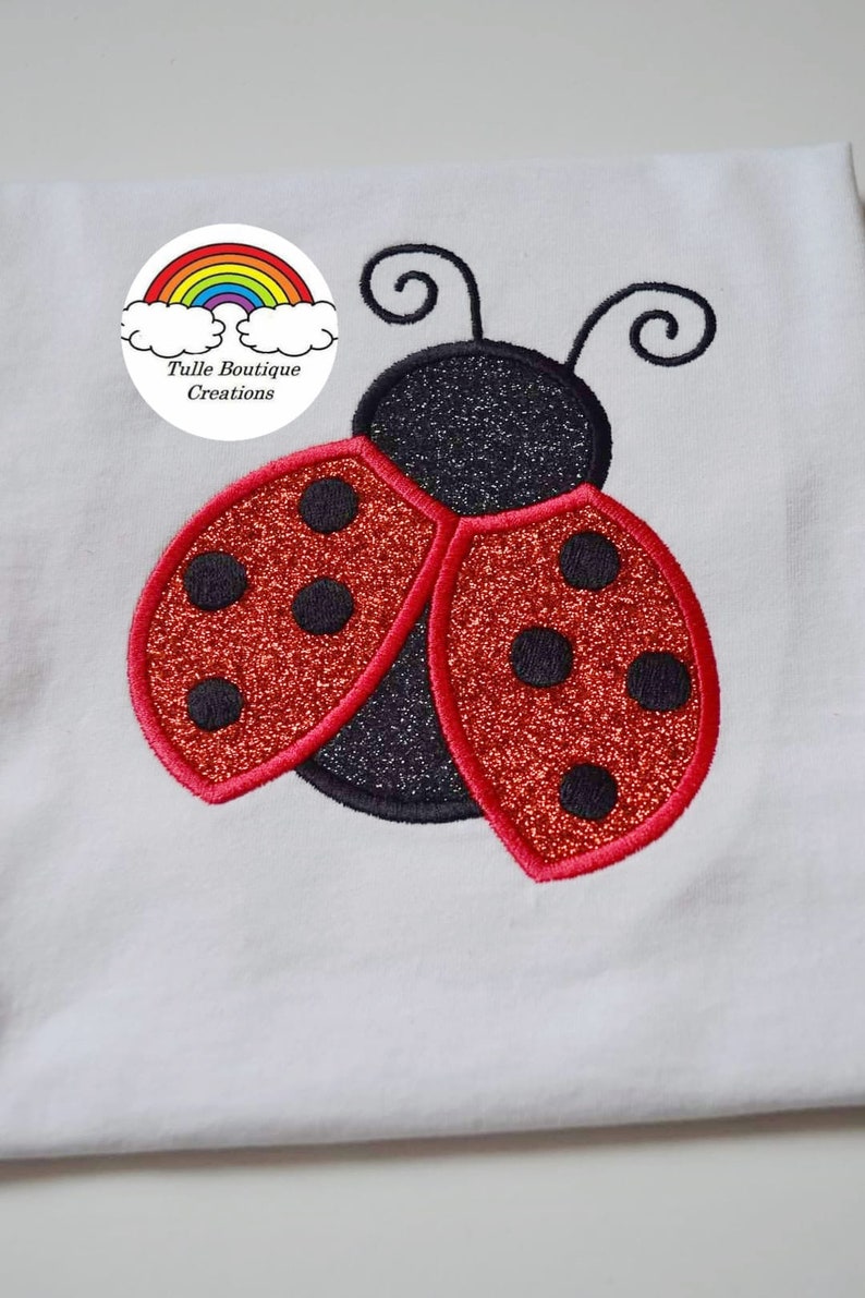 Kids Personalised Ladybird Appliqué Embroidered Birthday T‑Shirt – Custom Name & Age Party Gift By Tulle Boutique Creations