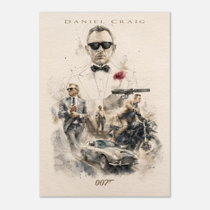 Daniel Craig James Bond Poster, Abstract Watercolor Ink Bond Art, 007 Movie Print, Personalized Gift for Bond Fan, Agent 007 Wall Decor