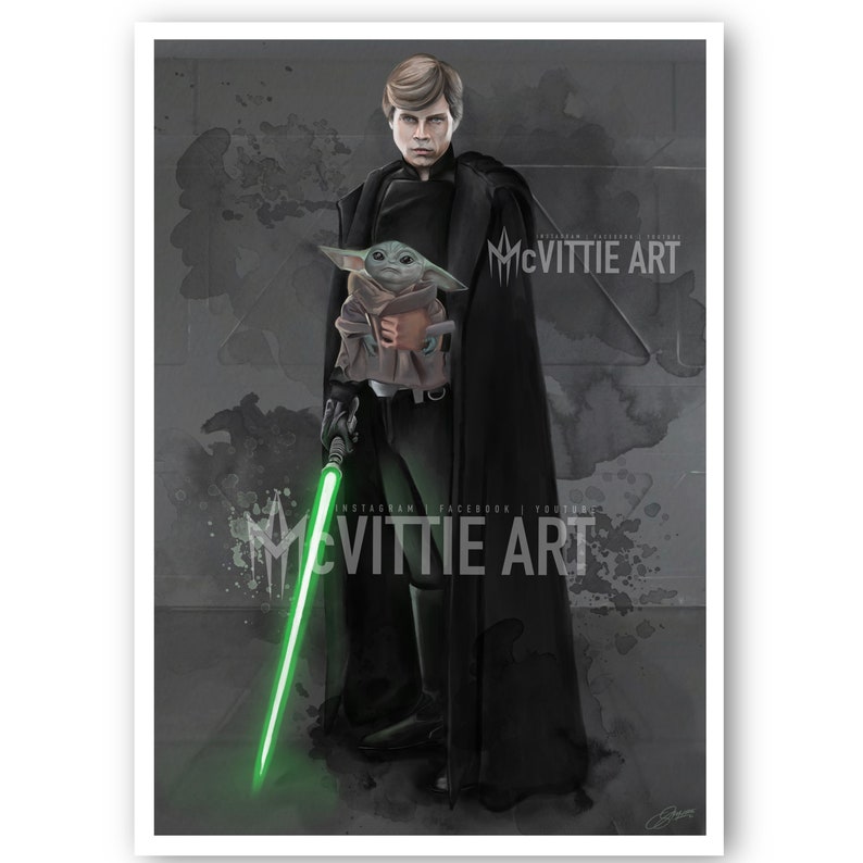 Luke Skywalker With Grogu The Mandalorian Watercolour Art | Etsy