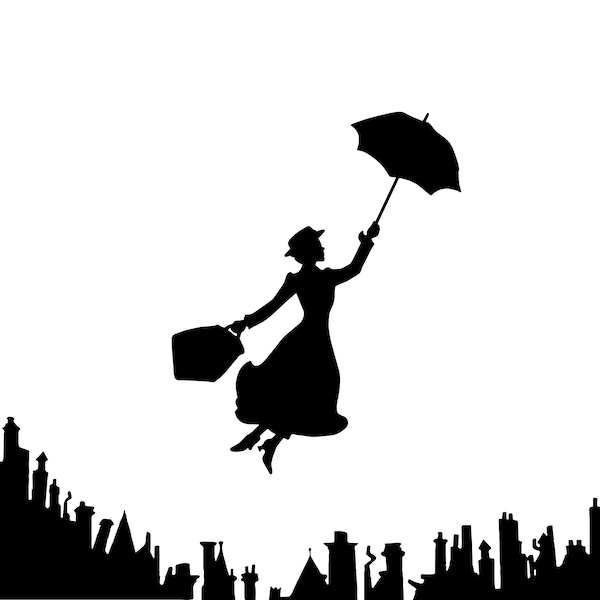 Mary Poppins svg, Mary Poppins Kunst, Mary Poppins druckbar, Marry Poppins Silhouette, Mary Poppins Schnittdatei, SVG Datei für Cricut